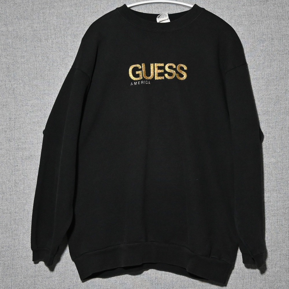 GUESS Sweatshirt Unisex Vintage Embroidered Logo USA One Size Black